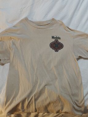ModelCo Beige Logo Tee with Black Print